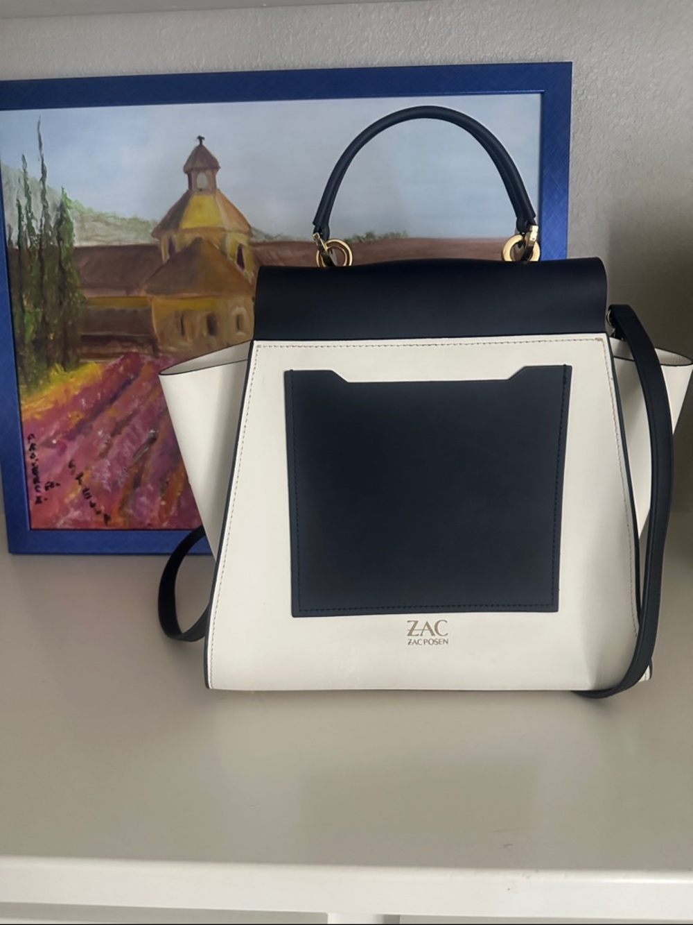 Zach Posen Two-Tone Blue and White Structured Top-Handle and crossbody bagBag - Picture 3 of 5